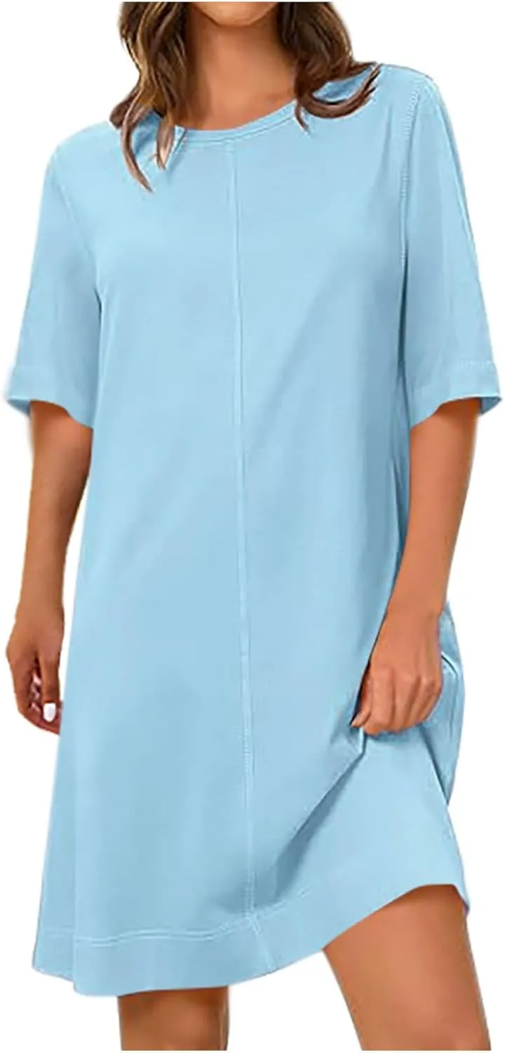 Women's Summer Short Sleeve T Shirt Dress Casual Crewneck Resort Wear Tops Sundress Vacation Cruise Beach Outfits