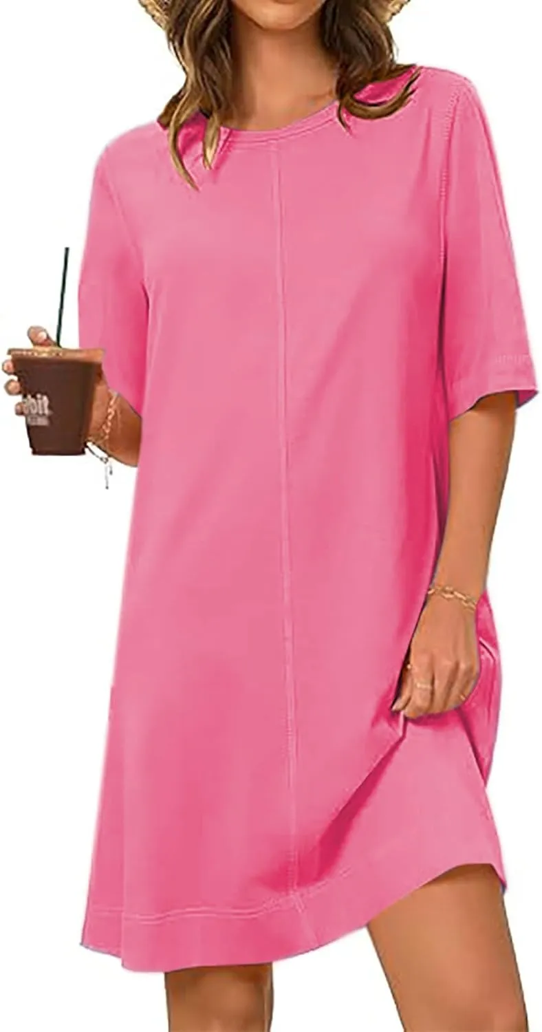 Women's Summer Short Sleeve T Shirt Dress Casual Crewneck Resort Wear Tops Sundress Vacation Cruise Beach Outfits