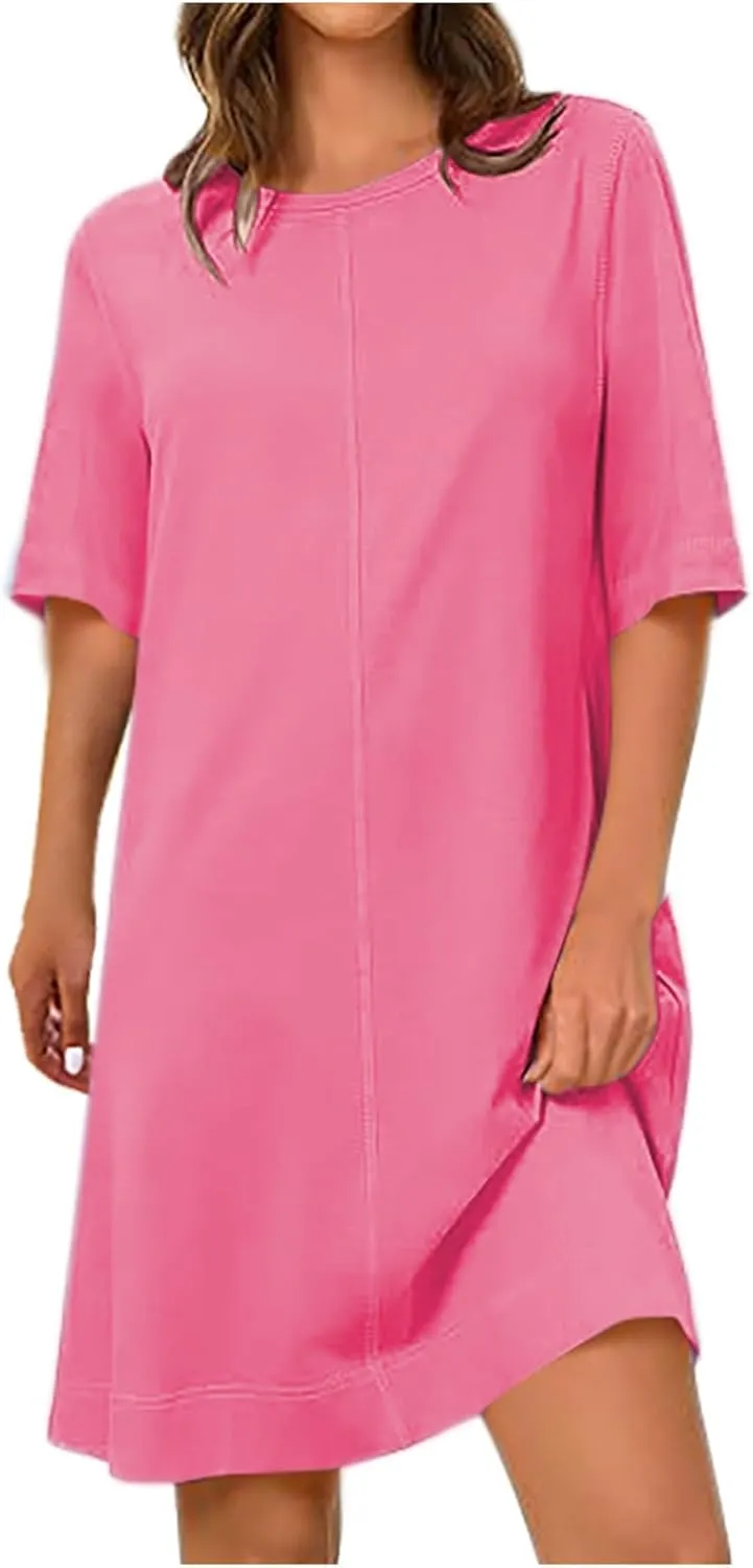 Women's Summer Short Sleeve T Shirt Dress Casual Crewneck Resort Wear Tops Sundress Vacation Cruise Beach Outfits