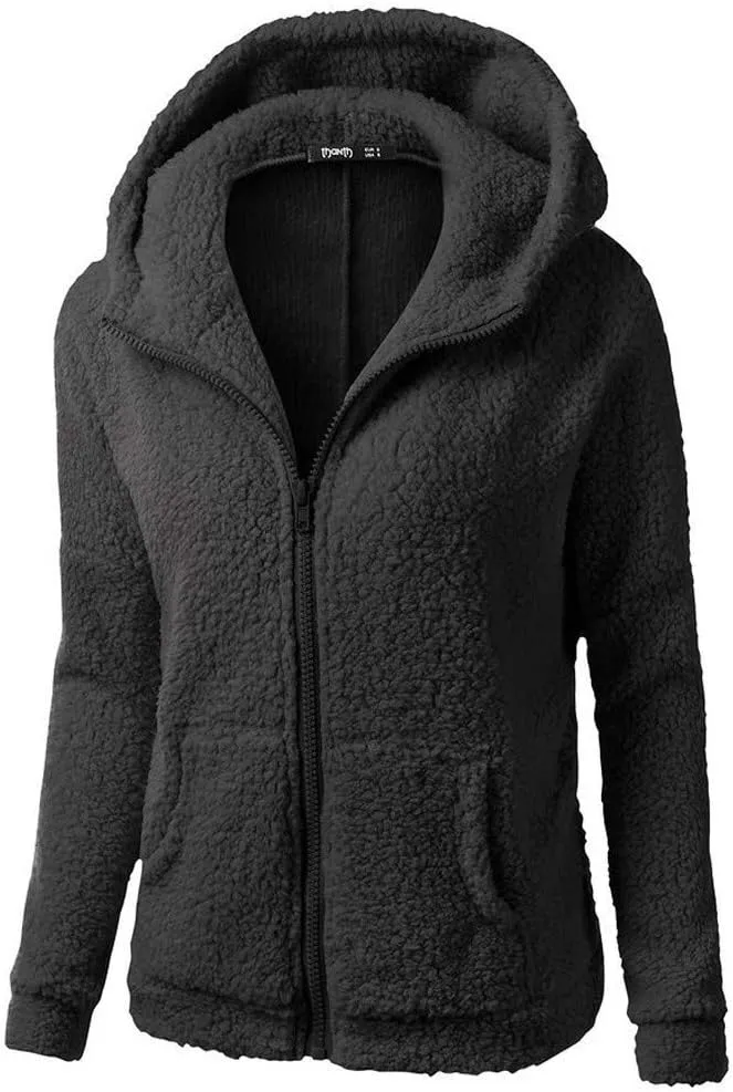Womens Zip Up Hoodies Lightweight Fleece Lined Fall Winter Coats Comfy Warm Soft Sherpa Jackets Outwear with Pockets