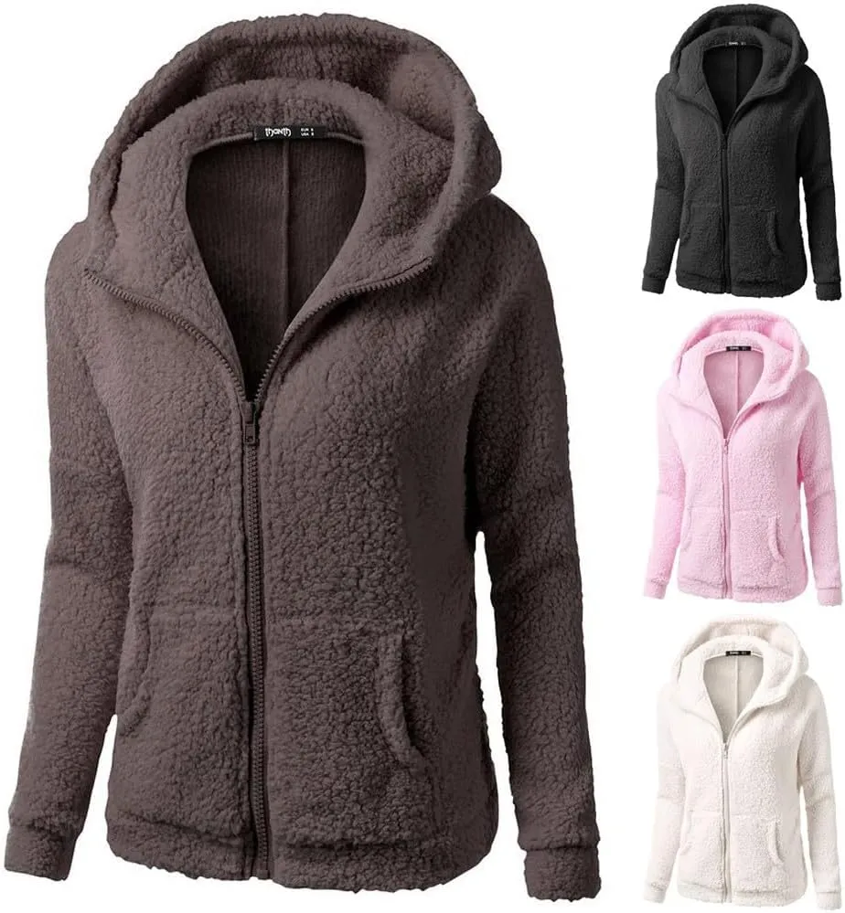 Womens Zip Up Hoodies Lightweight Fleece Lined Fall Winter Coats Comfy Warm Soft Sherpa Jackets Outwear with Pockets