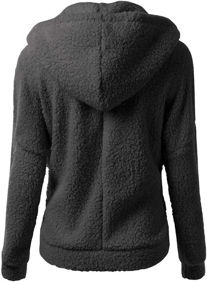 Womens Zip Up Hoodies Lightweight Fleece Lined Fall Winter Coats Comfy Warm Soft Sherpa Jackets Outwear with Pockets