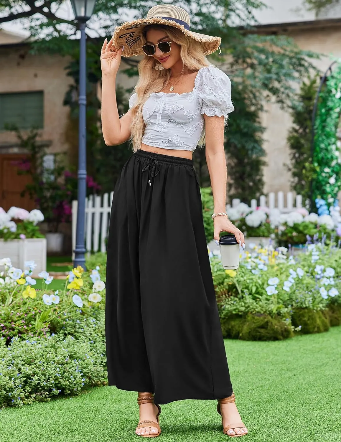Zeagoo Women's 2024 Boho Floral Skirt Casual Elastic High Waist Maxi Skirts Flowy A Line Beach Long Skirt with Side Pockets